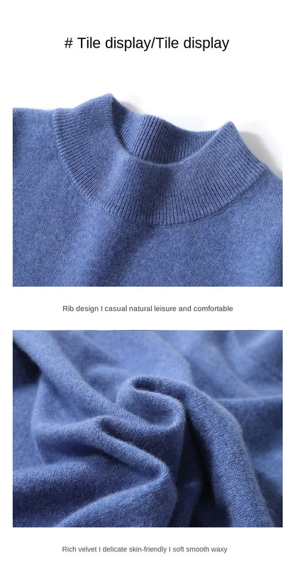 100% Pure Merino Wool Men's Semi High Neck Pullover Solid Color Plus Size Casual Sweater Autumn And Winter Sports Cashmere Top