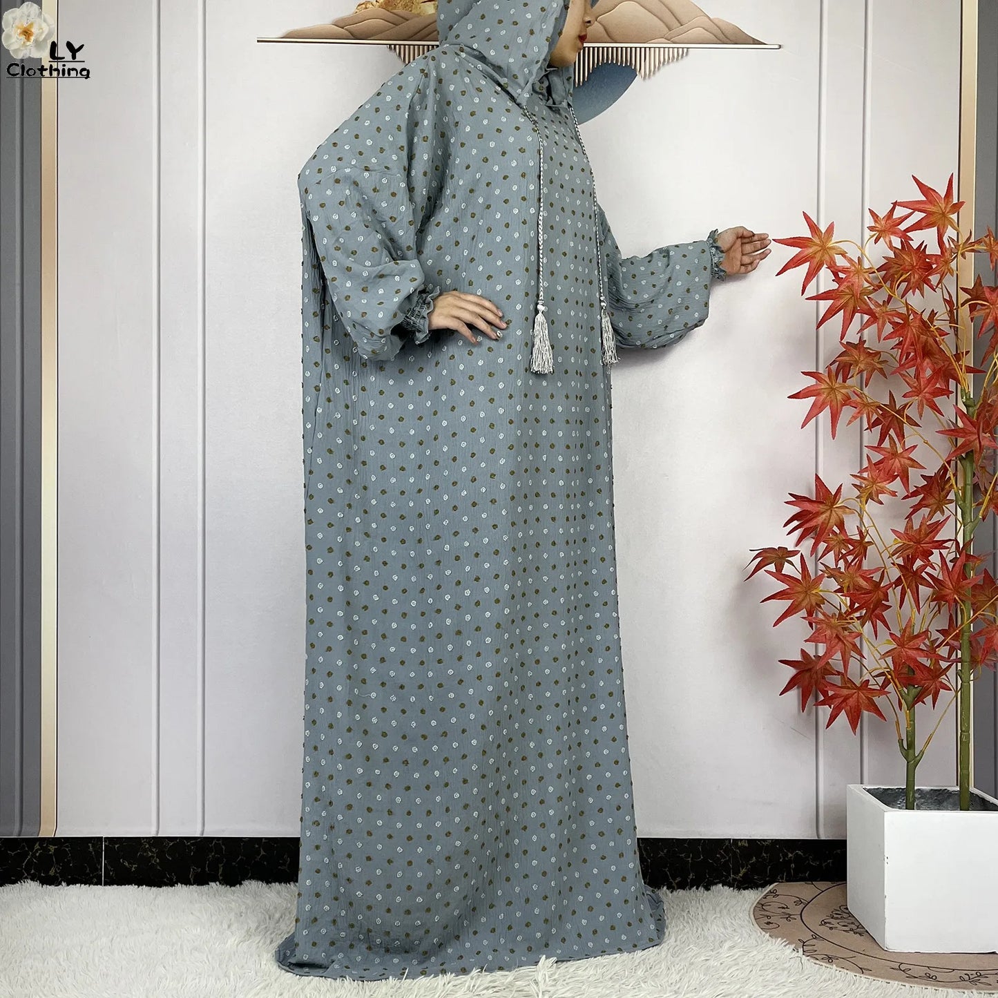 2024New Pure Cotton Ramadan Muslim Two-Hat Abaya Dubai Turkey Islam Prayer Clothes Loose Robe Islamic Women Traditional Clothing