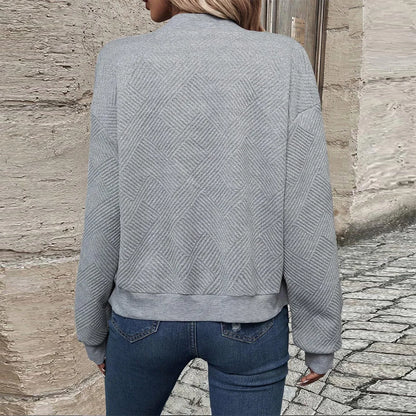 Damen Herbst und Winter neue einfarbige einfache und exquisite Reißverschlussjacke Baseballkragen Freizeitjacke.