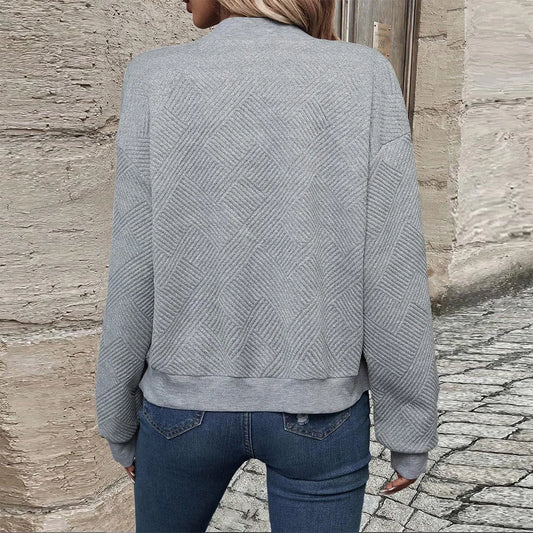 Damen Herbst und Winter neue einfarbige einfache und exquisite Reißverschlussjacke Baseballkragen Freizeitjacke.