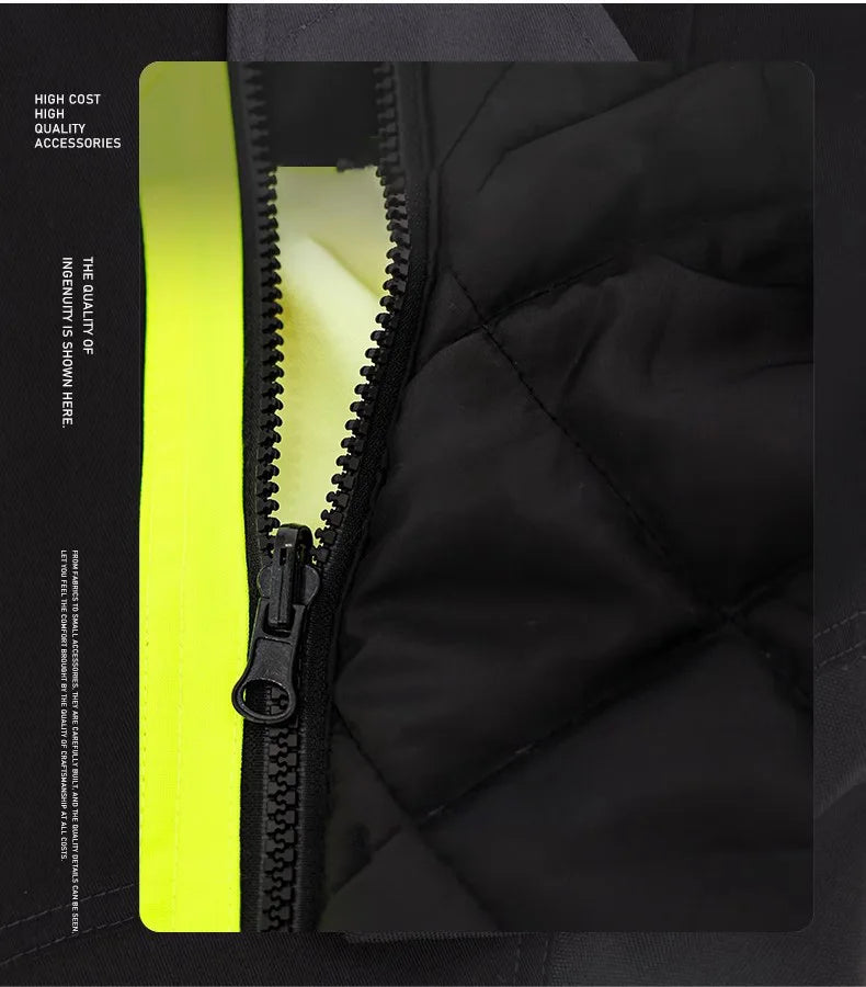 High Visibility Workwear Winter Clothes Hi Vis Suit Reflective Jacket Waterproof Winter and Pockets Reflective Work Pants Set.