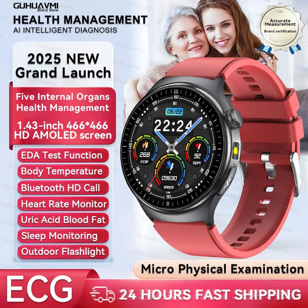 1.43'' HD Sapphire Smart Watch Bluetooth Call Blood Fat Uric Acid Heart Rate Body Analysis Five Organs Health Smartwatch Men Wom