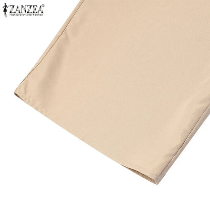 ZANZEA Street Fashion Elegant Womens Jumpsuits Sqaure Neck Short Sleeve Fitted Waist Wide Leg Pant Overalls Summer Streetwear