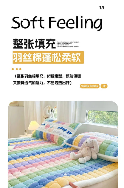 Winter Soft Thick Flannel Mattress Toppers Dormitory Single Double Bedspread Warm Bed Sheets Mattress Cover Fold Tatami Thin Mat.