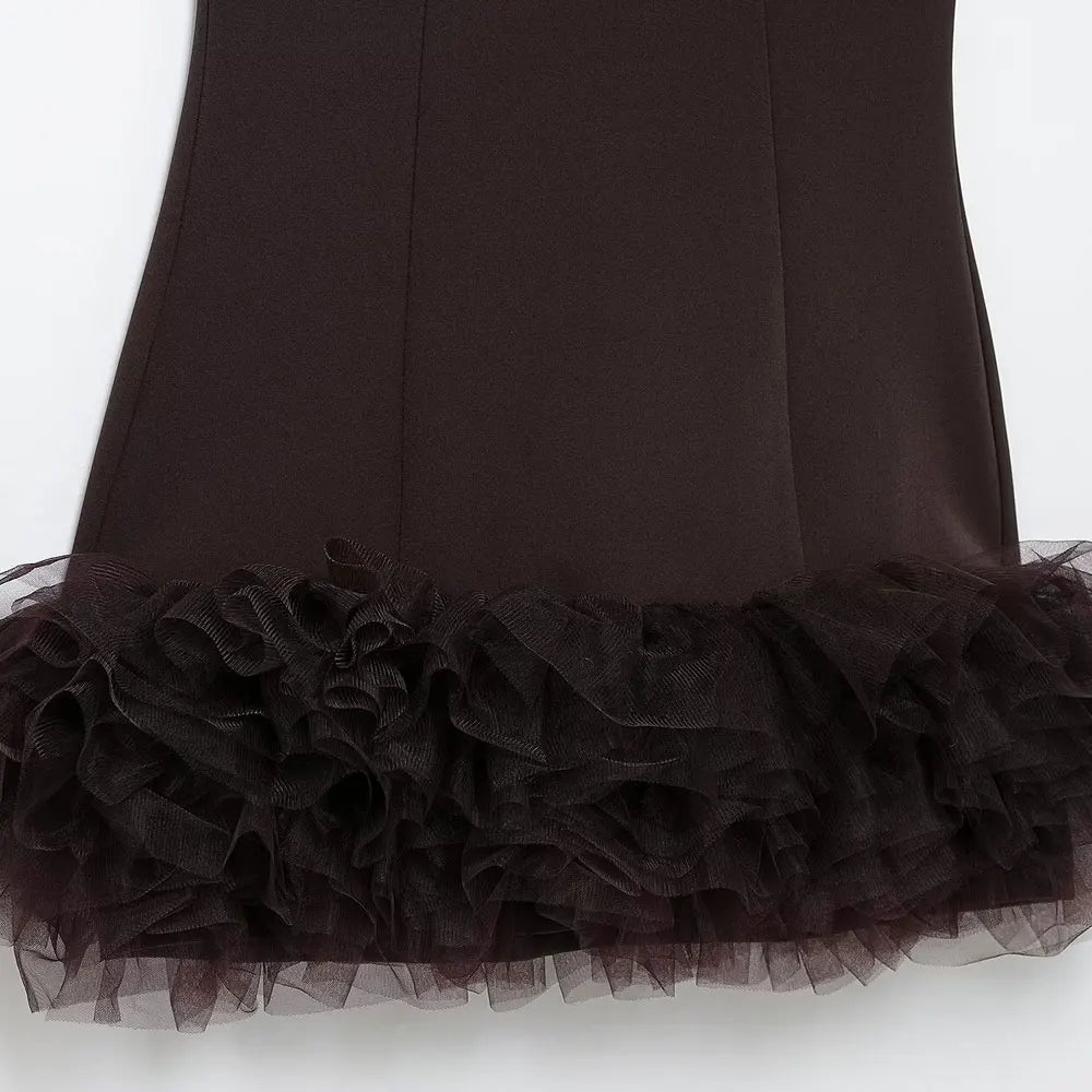 TRZA Wome Mode Mit Tüll Mini Kleid O Neck Ärmellose Zurück Zipper Weibliche Kleider Vestidos Mujer.