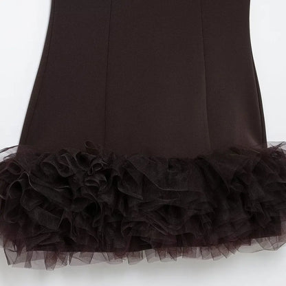 TRZA Wome Mode Mit Tüll Mini Kleid O Neck Ärmellose Zurück Zipper Weibliche Kleider Vestidos Mujer.