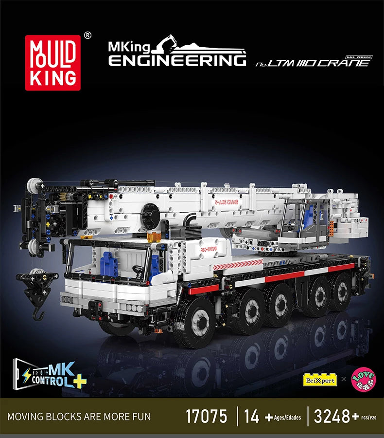 Mould King 17075 Technical Car Toys The RC Motorized LTM 1110 Crane Building Block Heavy-Duty Truck Brick Kids Christmas Gift.