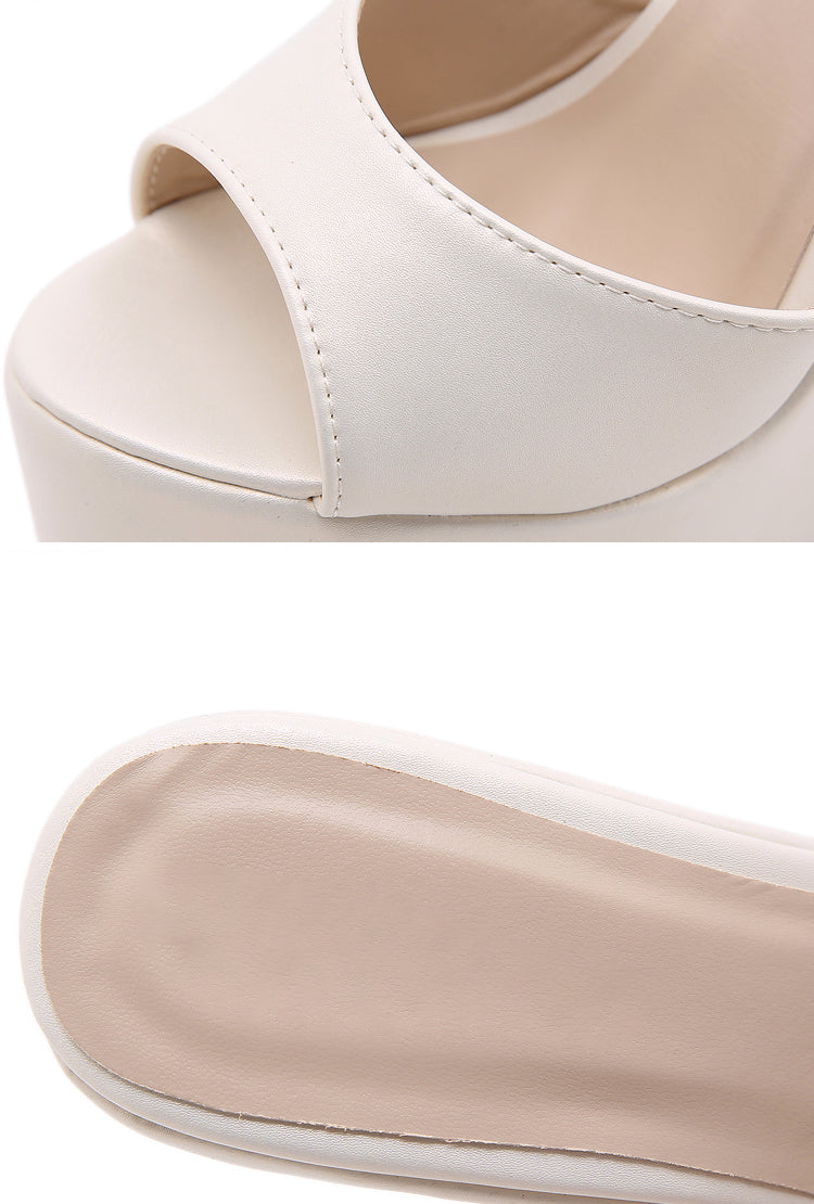 Aneikeh 2025 Fashion Peep Toe Wedges Heel Outside Women Slippers Concise PU Platform Slip On Summer Beach Mules Apricot 35-42.