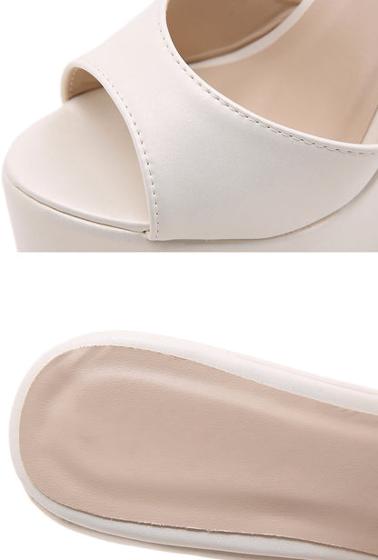 Aneikeh 2025 Fashion Peep Toe Wedges Heel Outside Women Slippers Concise PU Platform Slip On Summer Beach Mules Apricot 35-42.