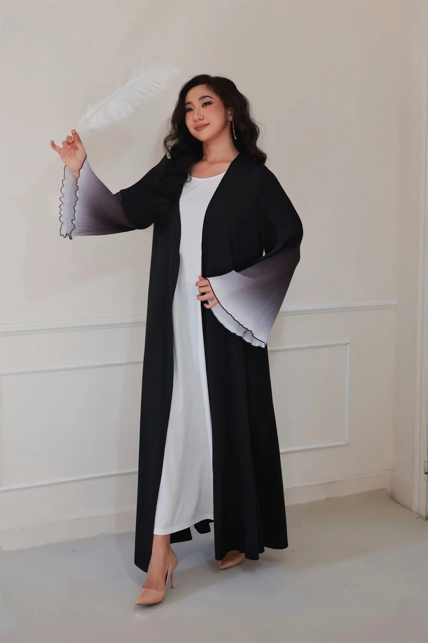Elegante Abaya, muslimische Flare-Ärmel, lässig, arabischer Naher Osten, vorne offen, Abayas, Türkei, Kaftane, Damen, Jilbabs, islamische Maxikleider.