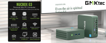 GMKtec G3 Mini PC Intel Alder Lake N100 Windows 11 Pro Desktop Computer 8/16GB RAM 256/512GB PCIe M.2 SSD WiFi 6 BT5.2 Mini PC.