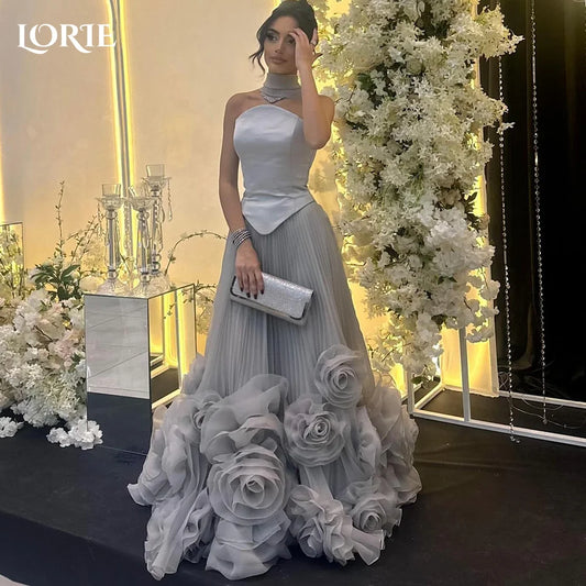LORIE 3D-Blumen, A-Linie, Abendkleid, trägerlos, zweiteilig, Korsett, Prinzessin, Abendkleid, Falten, Illusion, rückenfrei, Ballkleid, individuell gestaltet.