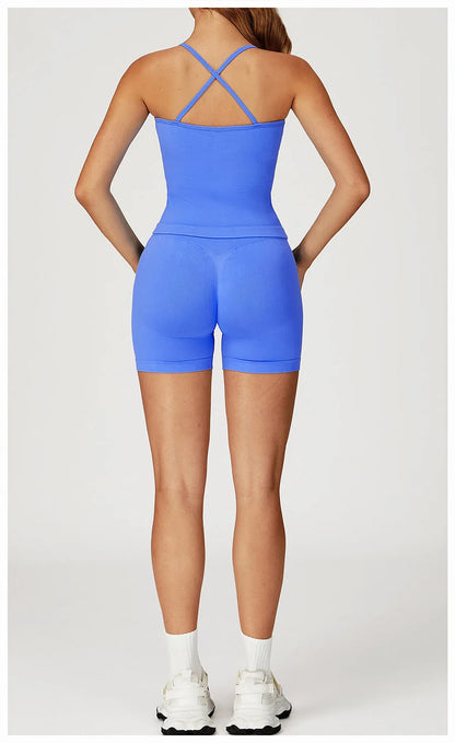 2PCS Yoga Suit Sports Set Women Gym Set Woman Tracksuit Running Workout Long Sleeve Sports Shirt Shorts and bra set Sport Outfit.