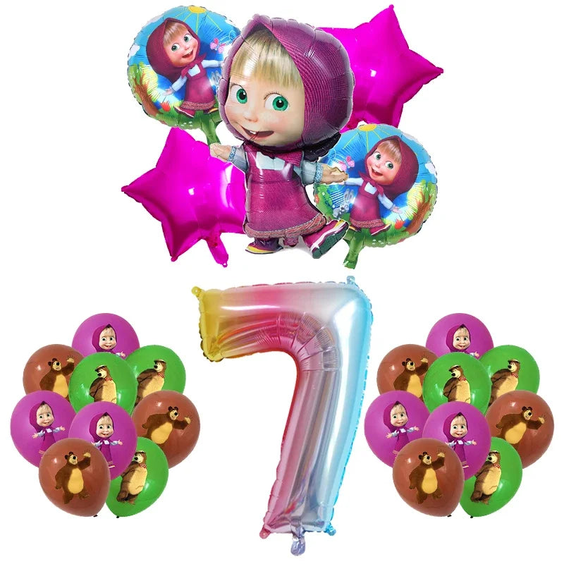 Mashas und Bär Geburtstag Party Dekoration Cartoon Thema Luftballons Kinder Event liefert Einweggeschirr Hintergrund