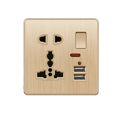 Gold 13A UK Stecker USB Steckdose, Haushalt elektrische licht schalter, universal 5 loch Dual Buchse mit USB Ladegerät, AC110-250V