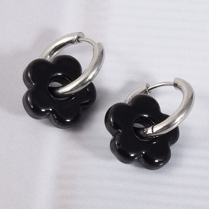 Colorful Flower Glass Drop Charms Earring Gold Color Circle Ear Buckle Hoops Stainless Steel Earrings Fashion Jewelry for Women