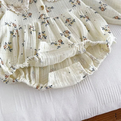 2023 frühjahr Neue Baby Kleidung Floral Body für Kleinkind Mädchen Kleinkind Peter Pan Kragen Langarm Ein Stück mit Hut 0-2 Y.