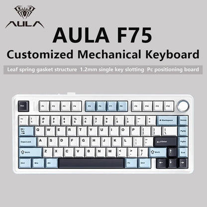AULA F75 2.4G Wireless/Bluetooth/Wired Gaming Mechanical Keyboard RGB Customized 75% Layout OEM Profile Gasket Structure.