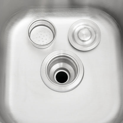 Doppelschüssel-Waschbecken aus Edelstahl mit Werkbank, freistehendes Waschbecken mit Abtropfbrettern-Wasserhahn, jede Spülbeckengröße 33 x 33 x 18 cm, Silber