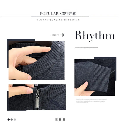 Men's New Thickened Turtleneck Knitwear Autumn Winter New Zipper Solid Color Sweater Middle Aged Warm Knit Top.