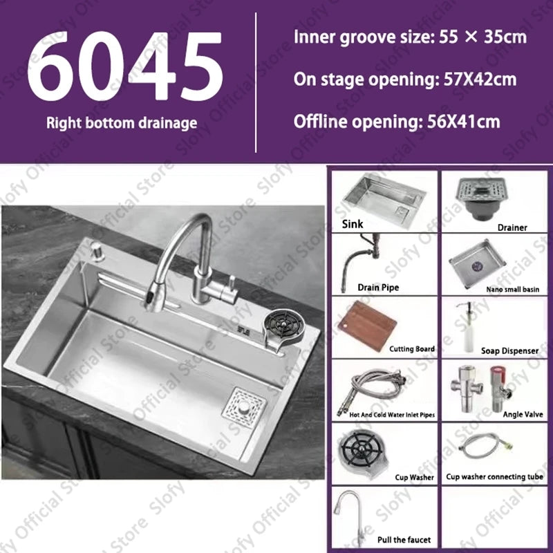 Küchenspüle aus Edelstahl 304, großes Fassungsvermögen, Wasch-/Schnitt-/Abfluss in einem, komplettes Set, multifunktionale Gemüse-Arbeitsstation für den Haushalt