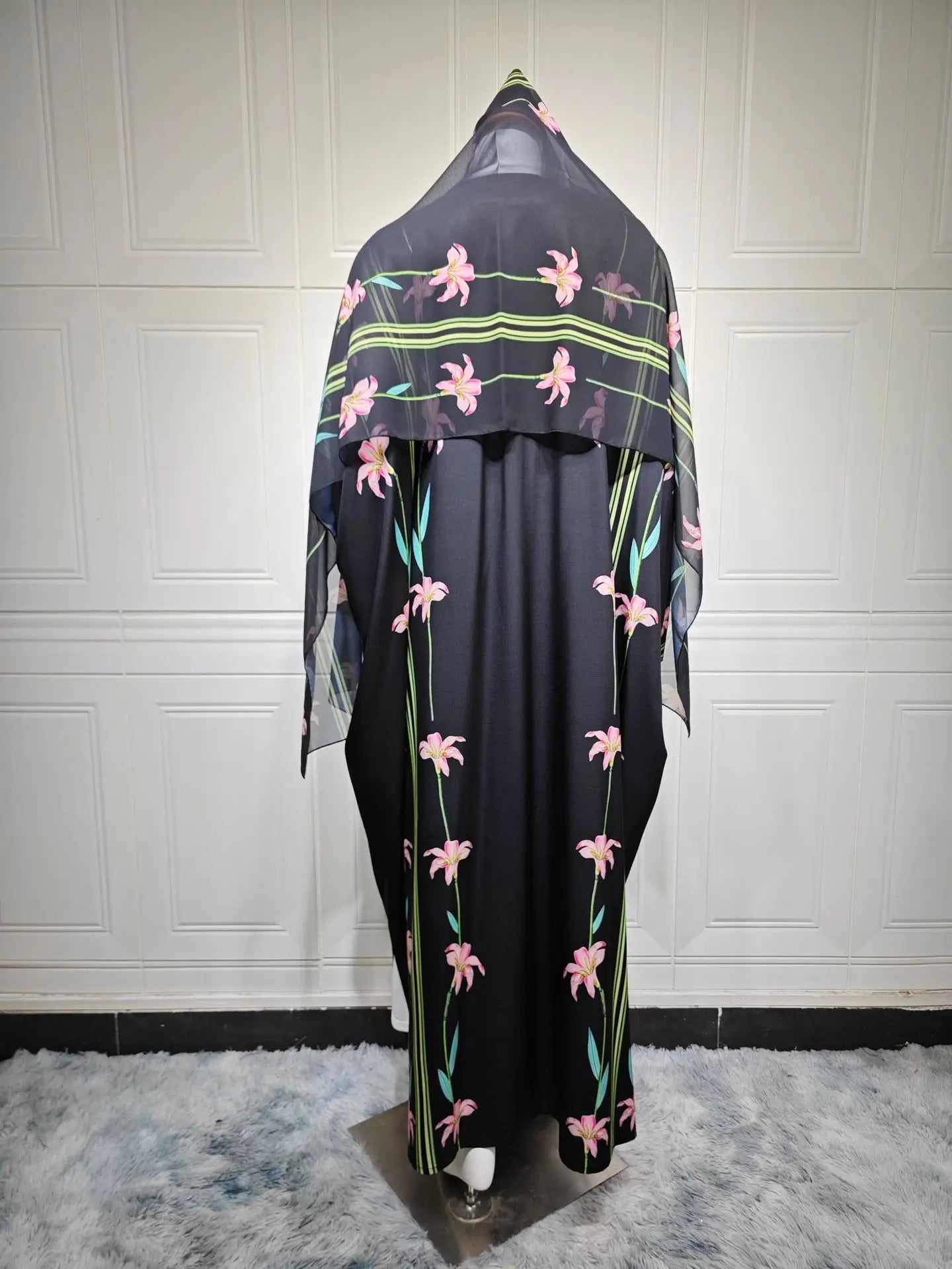 Uni Islamic Clothing Modest Abaya Women Muslim Dress Front Open Printed Abaya 2025 With Hijab Scarf Two Piece Set for Summer.