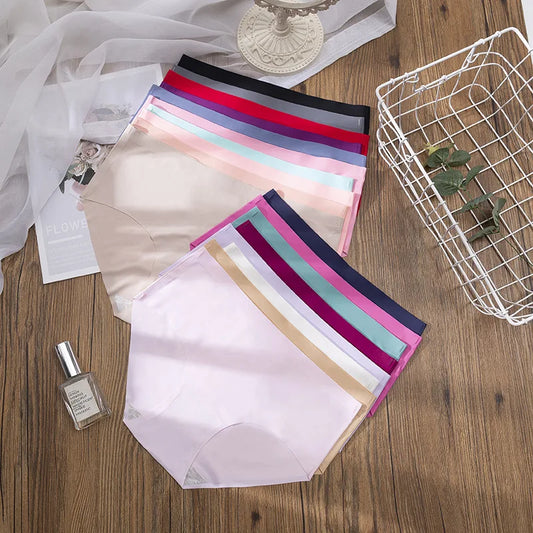 3Pcs Plus Size Underwear Women's Panties Ice Silk Solid Color Ladies Seamless Underpant Girls Briefs Breath Sexy Lingerie Female.