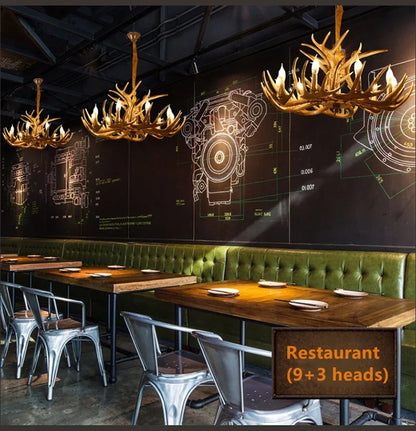 Retro Harz Geweih führte Kronleuchter Restaurant Zimmer Schreibtische Loft Decke Pendel leuchten Home Decoration Zubehör Leuchte