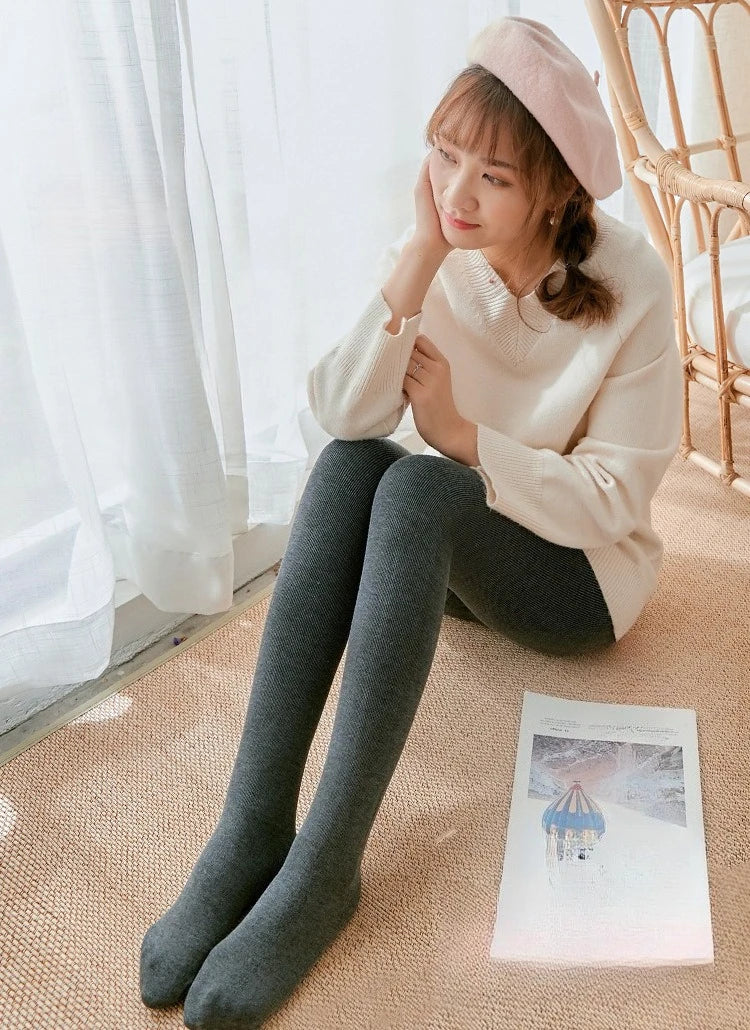 Women's Fall Winter Ribbed Vertical Stripe Thermal Leggings Fleece Thickened  Street Ready Seamless High Waist Thermal Pants.