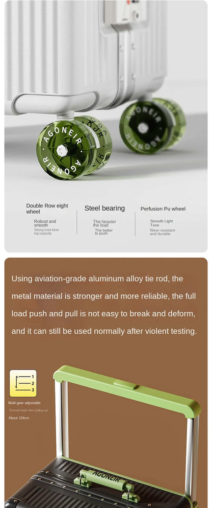 20"24 Zoll Reisekoffer mit breitem Griff, Aluminiumrahmen, Handgepäck, Trolley mit Rollen, Boardingbox, rollende Gepäcktasche.