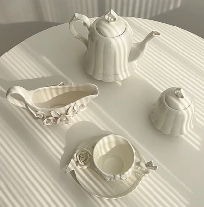 Vintage relief ceramic coffee set, hand-squeezed camellia afternoon tea set, tissue box, creative gift..