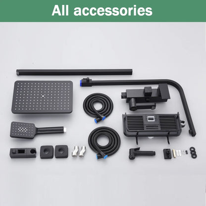 Rainfall Bathroom Shower Faucet Kit With Bidet Wall Mounted Stainless Steel Hot Cold Water Mixer Tap System With Rack,Tub Spout