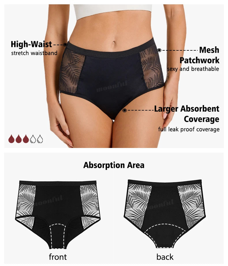 High Waist Period Underwear Lace Mesh Menstrual Panties Women Menstrual Cycle Absorbent Underwear Girl Panties for Monthly.