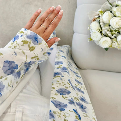 Muslim Abaya Set Luxury EID Islamic Kimono Muslim Women Dress Floral Printed Chiffon Modest Gorgeous Dubai Abaya Dress Suit.