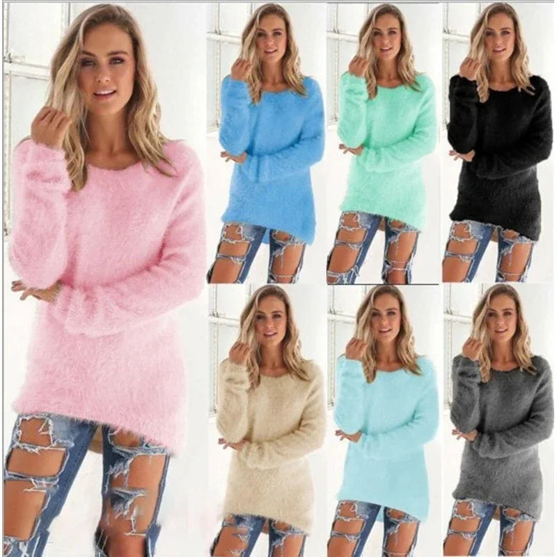 Frauen warmen Pullover einfarbig o Hals lose Baumwolle gestrickt Pullover langen Pullover lässig übergroße Bluse Damen Hipster Kleidung.