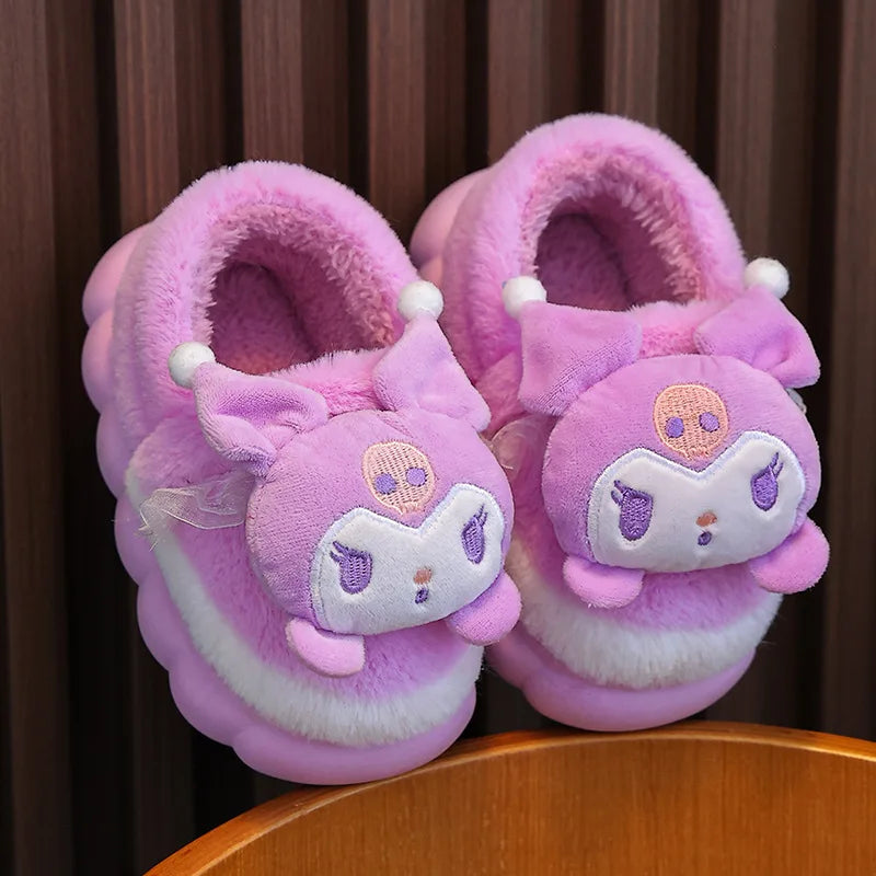 Sweet Family Winter Warm Slippers Cute Kawaii Sandals Kuromi My Melody Hello Kitty Soft Sole Shoes.