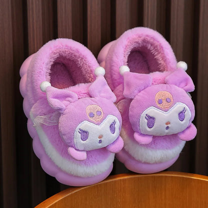 Sweet Family Winter Warm Slippers Cute Kawaii Sandals Kuromi My Melody Hello Kitty Soft Sole Shoes.