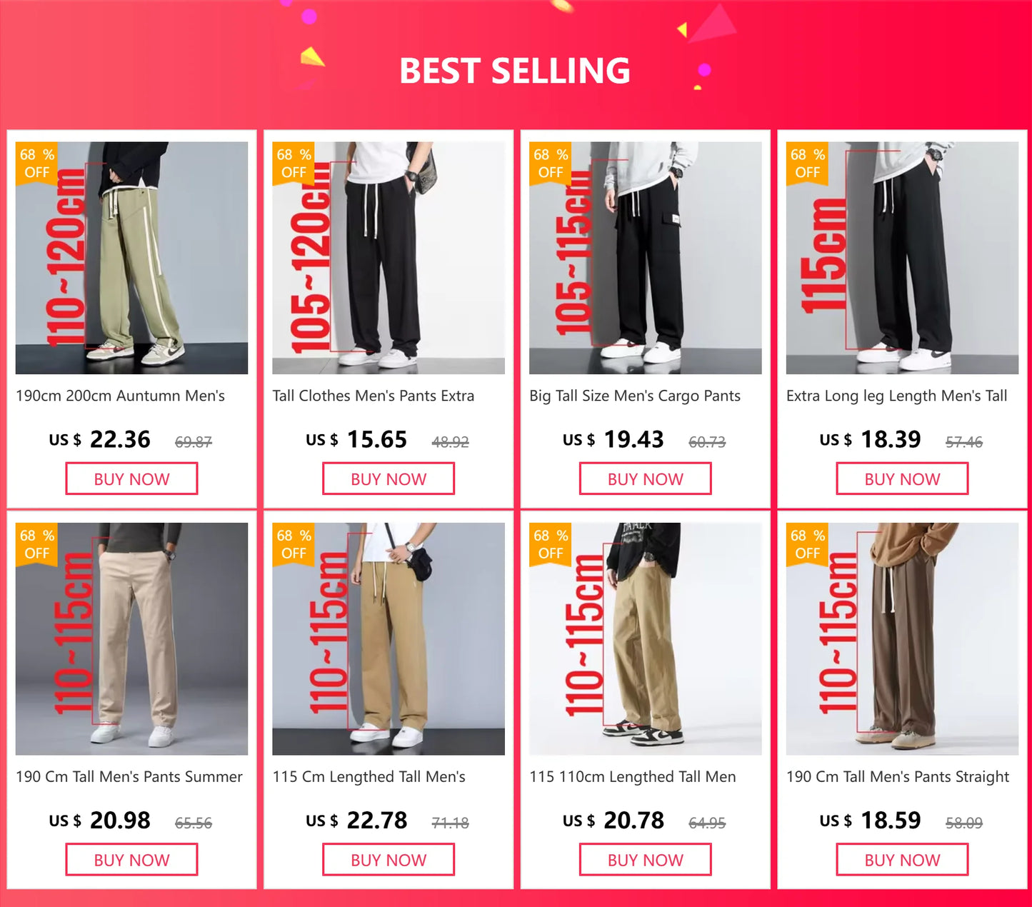 Extra Long leg Length Men's Tall Pants Elastic Waist Sweatpant Male Black Stretch Sport Jogger Trouser 190 Cm 195 107 115 200cm.