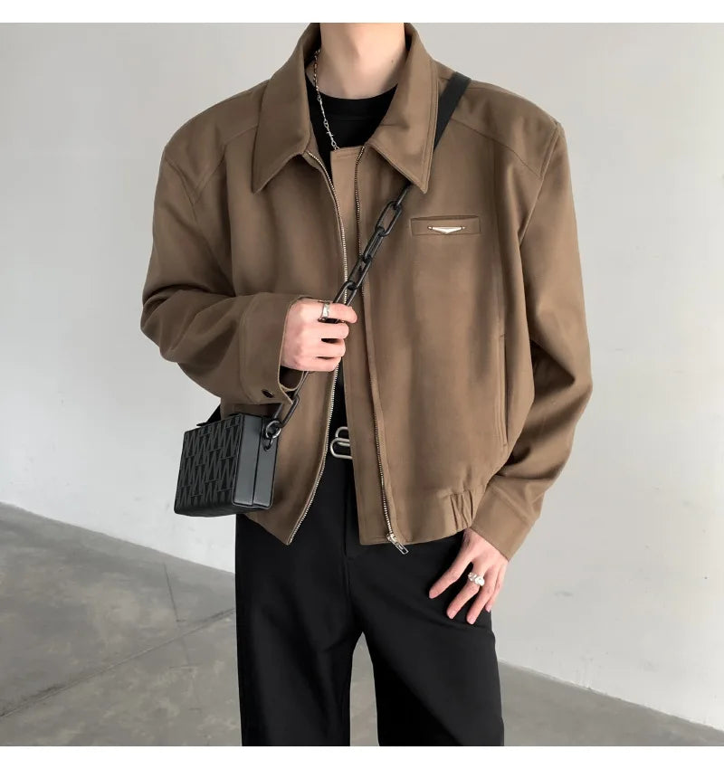 Short Jacket Men's Autumn Winter Handsome American Shoulder Pad Coat High-end Lapel Baseball Uniform
