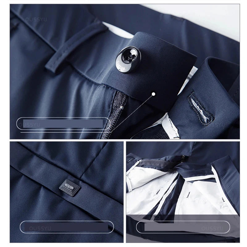 Summer Stretch Suit Pants Men Thin Business Solid Color Slim Ankle-Length Casual Formal Office Trousers Male Plus Size 28-38.