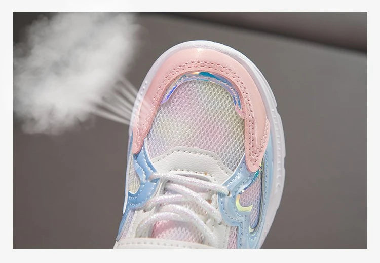 Disney Girls' Casual Shoes Frozen Priness Elsa Sneakers Mesh Leather White Breathable Sole Children's Sport Shoes Size 26-37.