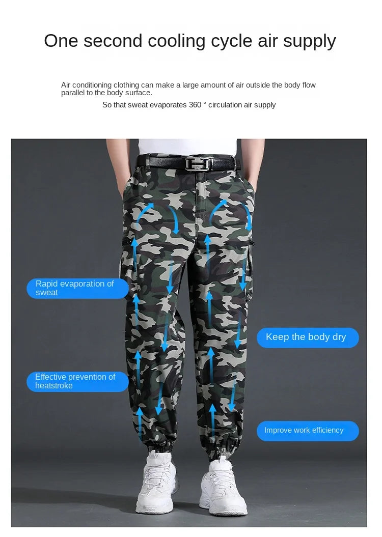 Fan Pants Cold Fishing Pure Cotton Site Welder Camping Ride Climbing Hiking Sports Fan Suit Air-Conditioning Clothes Fan Cooling.