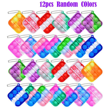 12/24/48Pcs Mini Pop Push Fidget Toys Set Keychain Fidget Toy Anti-Anxiety Stress Relief Hand Toy Pack for Kids Adults Gifts.