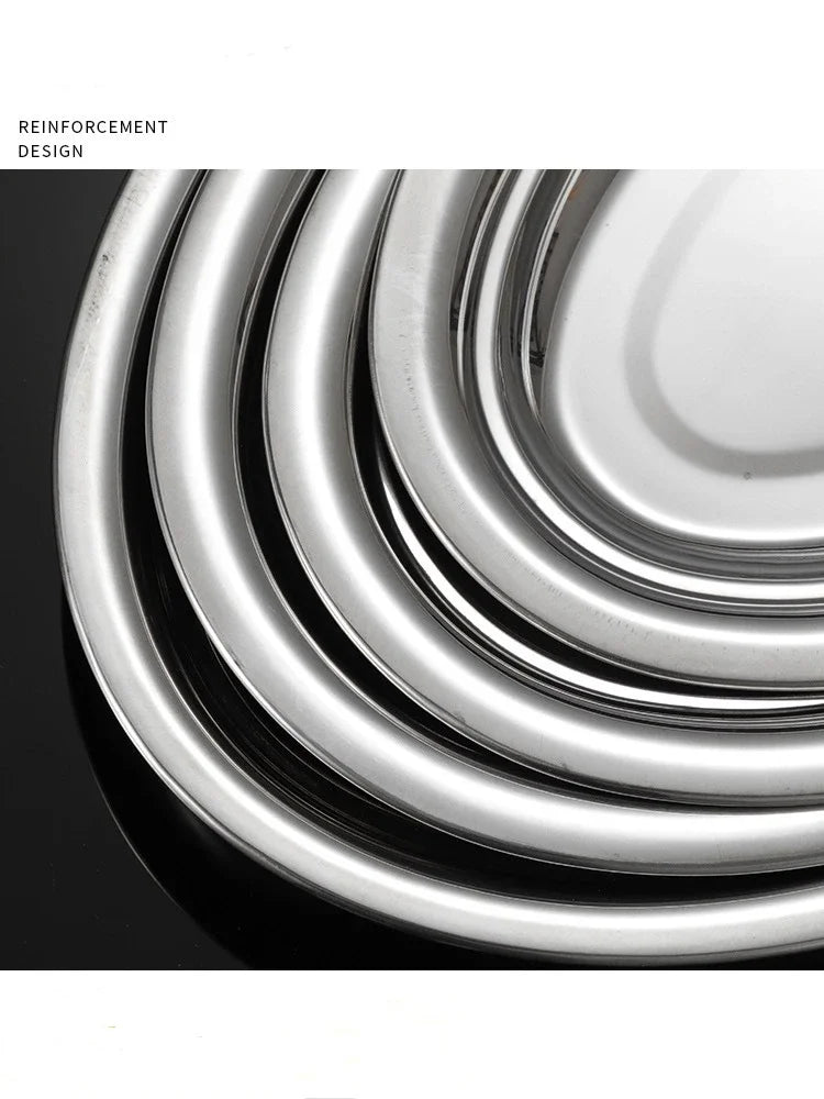 1Pcs 304 Stainless Steel Plate Oval Fish Dish Dinner Dessert Food Sushi Snack Steaming Fruit Dish Household Restaurant Tableware.