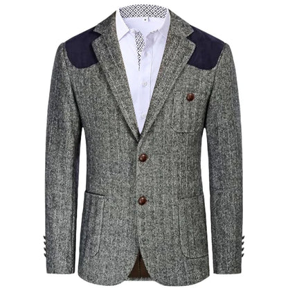 British-style men's suit jacket Houndstooth tweed sports jacket Double-breasted formal jacket    British-Style Men's Suit Jacket.