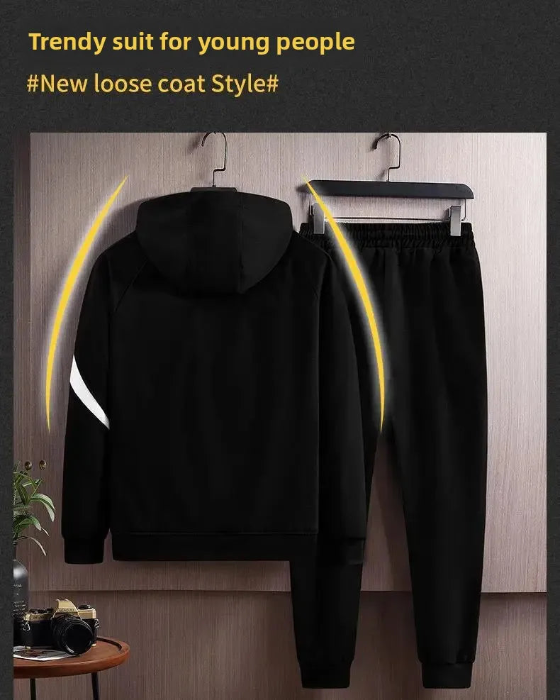 Autumn Winter Loose Hooded Long Sleeve Zipper Jacket Pants Trendy Set Men's Clothing New Hot Sale Of The Season Style Casual Out.