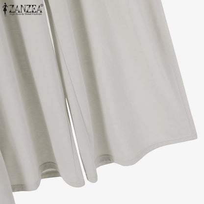 Women Autumn Tracksuits 3pcs Pant Sets ZANZEA Fashion Casual 3-Pieces Sets Solid Tank Tops and Cardigans Wide Leg Trousers Suit.