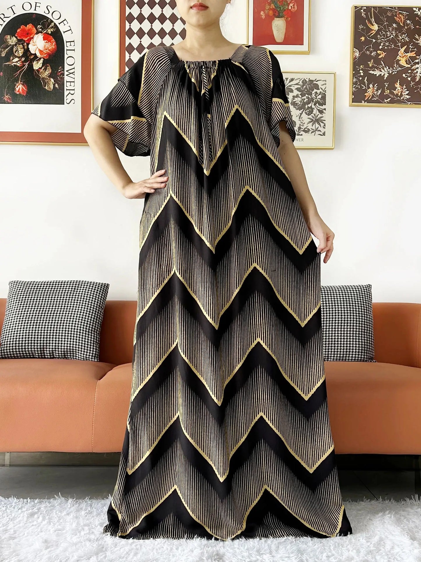 2024 New Muslim Dubai Abaay Women Cotton Dress With Big Scarf For Women Maxi Summer Short Sleeve Loose African Abaya Clothing.