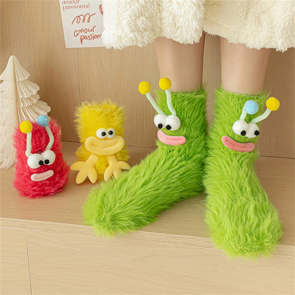 Funny Monster Socks Autumn Winter Coral Fleece Floor Socks Couple Sleep Sock Fuzzy Socks Christmas Stockings.