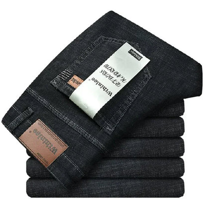 Men Fashion Stretch Jeans Male Classic Business Slim Fit Straight Leg Denim Trousers Solid Casual Long Pants.